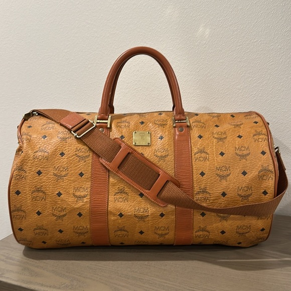 MCM Handbags - MCM Cognac Visetos Coated Canvas Stark Weekender 50 Duffel Bag
